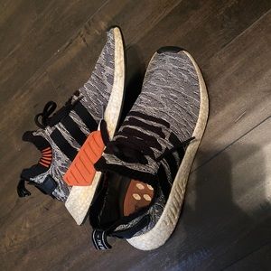 Grey black and orange adidas nmd